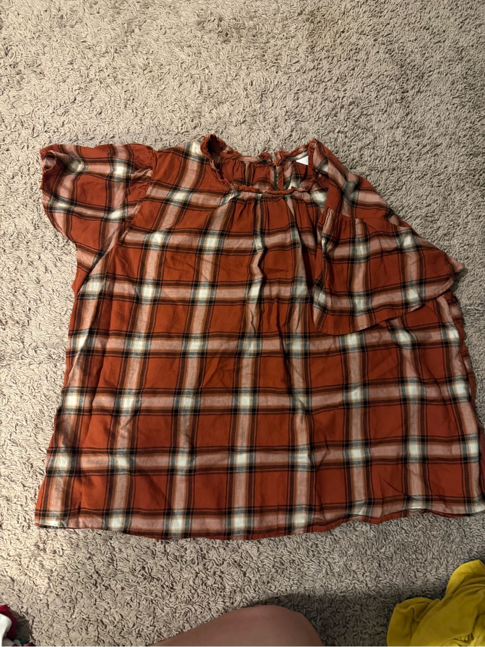 Time and Tru Orange Plaid Off-Shoulder Blouse